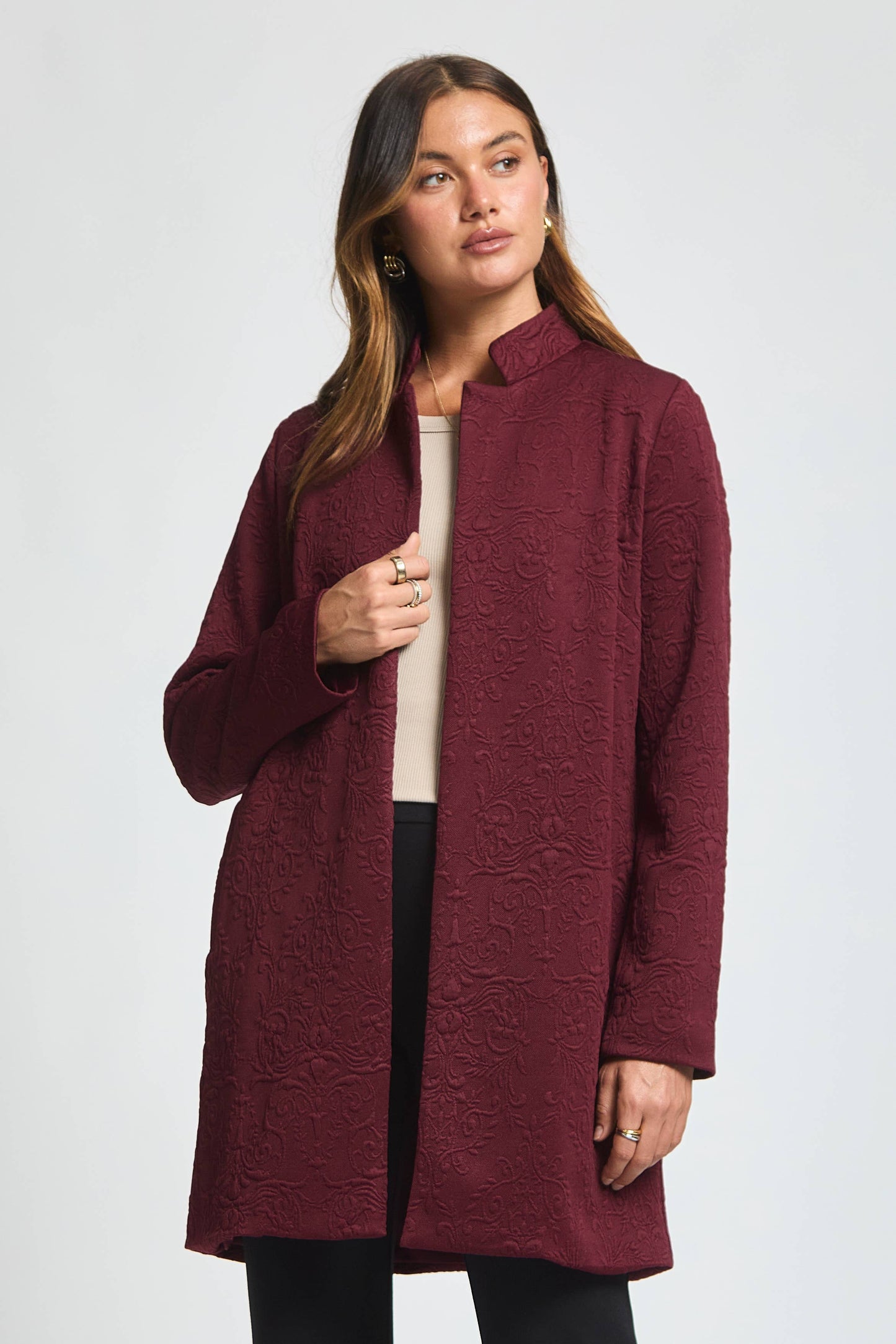 Dear Scarlett Elegant Jacquard Midi Coat