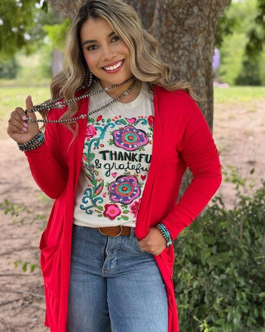 Ruby Red Mid-Length Cardigan