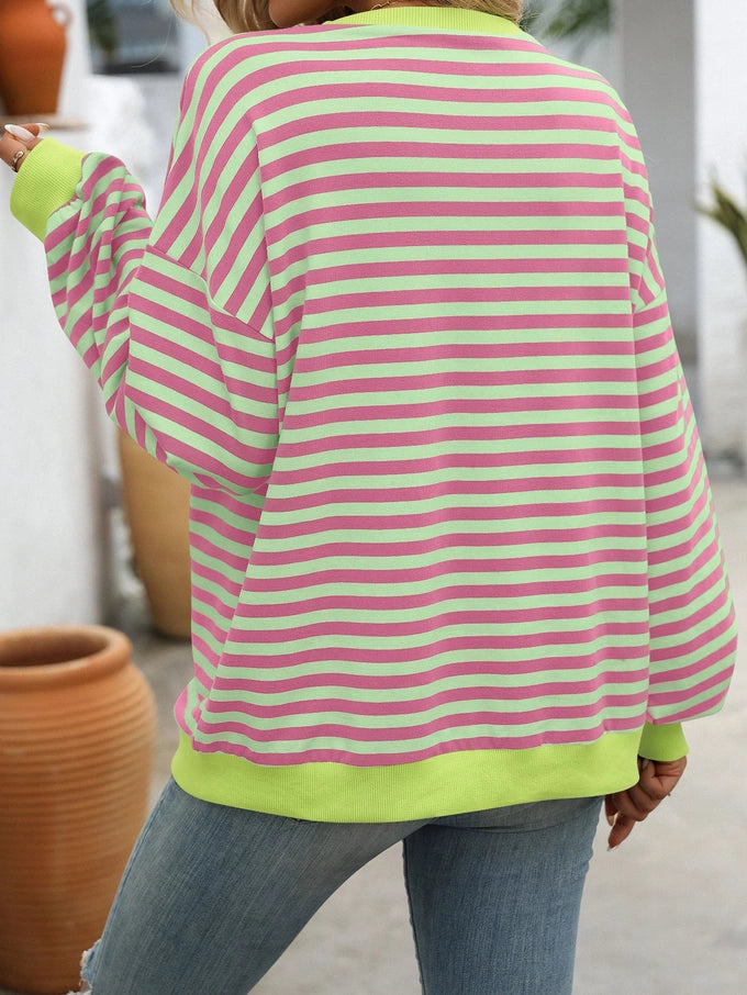 Color Striped Crew Neck Loose Sweatshirt