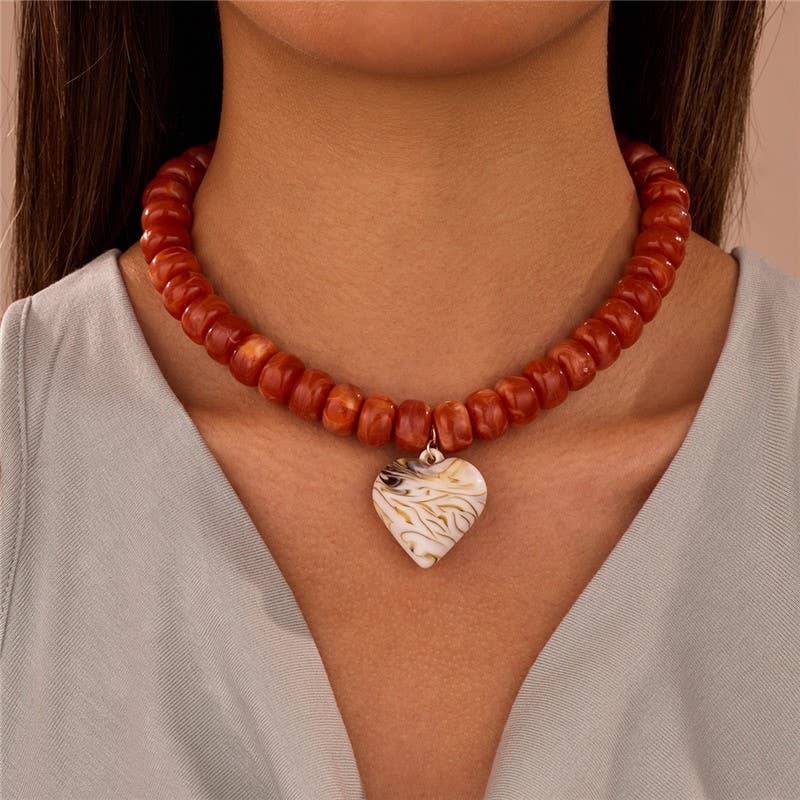 Heart Pendant Beaded Necklace
