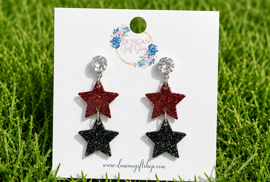 red black star earrings
