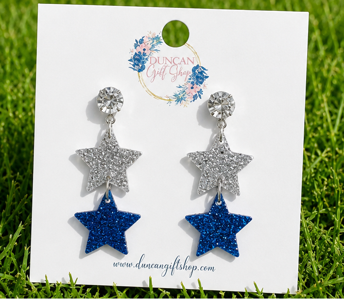 blue and silver star earrings