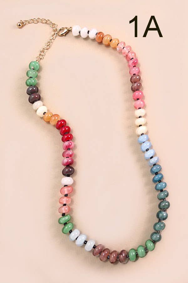 Natural Agate Glass Semi Precious Bead Necklace