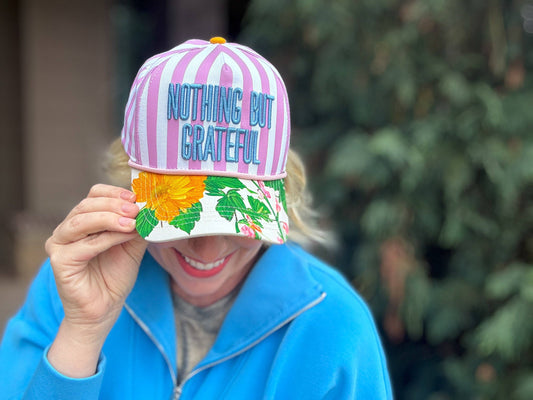 Nothing But Grateful Embroidered Floral Trucker Hat