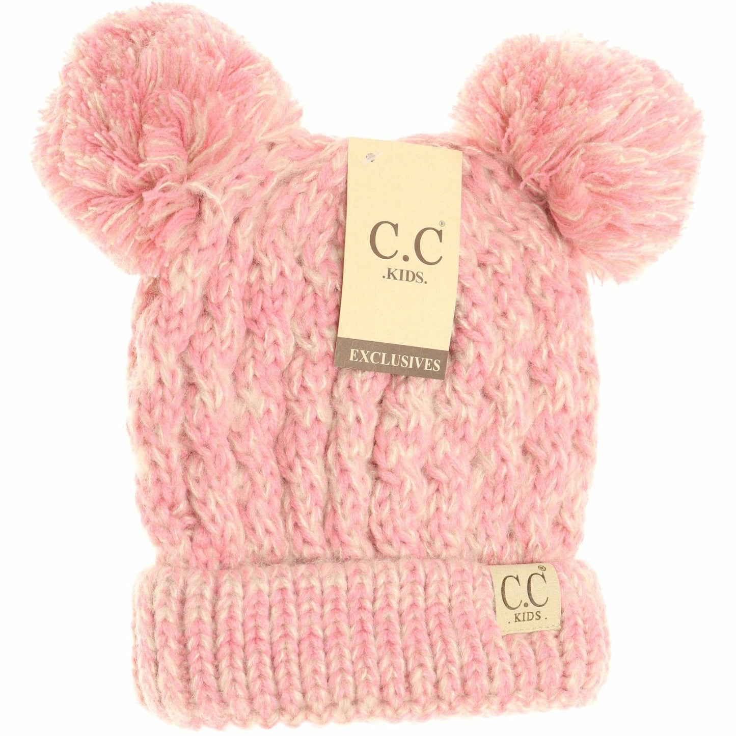 Kids Multi Tone Double Pom CC Beanie