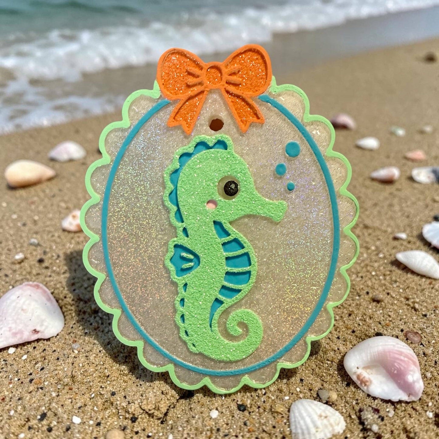Seahorse Freshie – Coastal Car Air Freshener with Glitter Accent