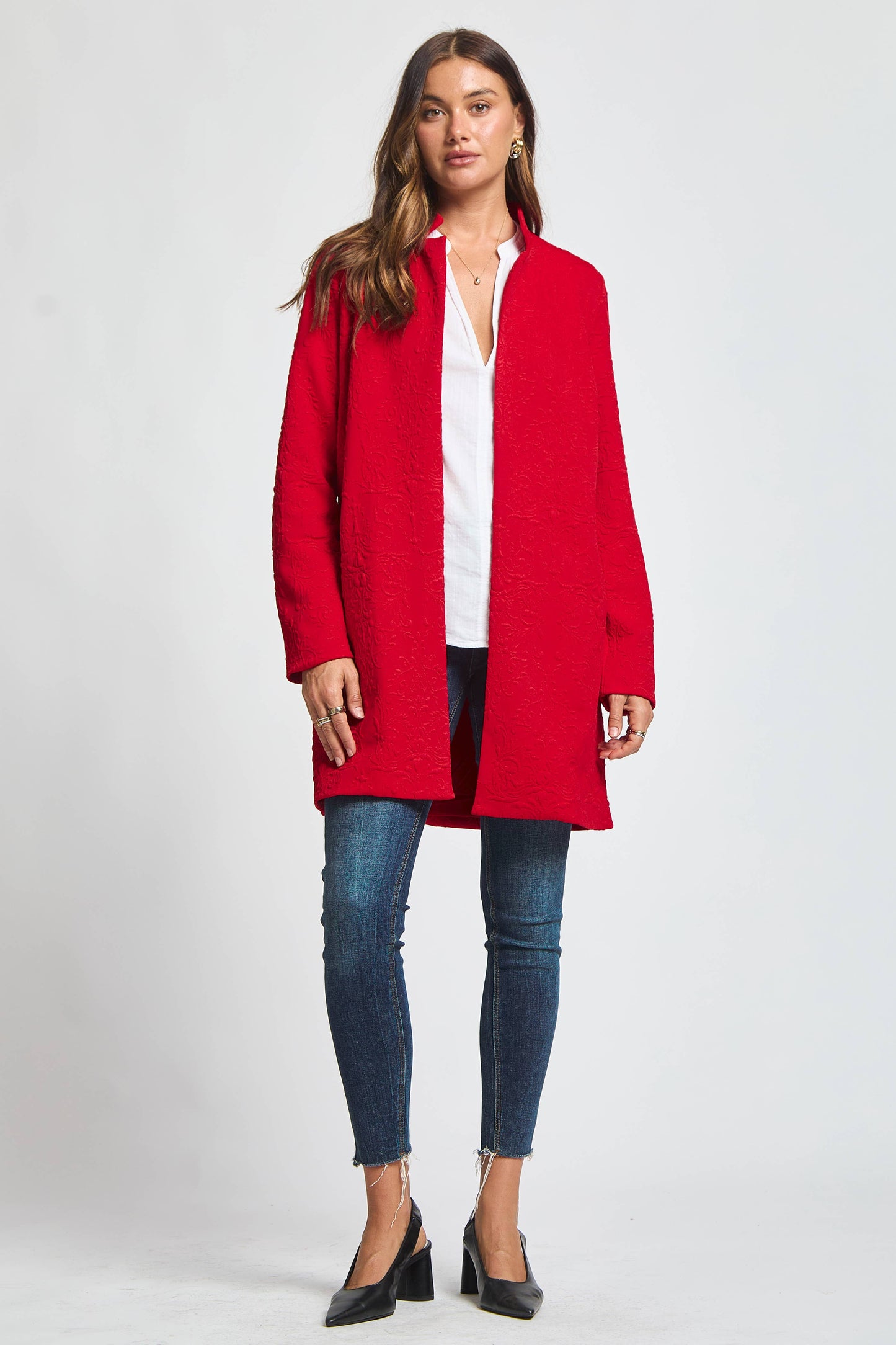 Dear Scarlett Elegant Jacquard Midi Coat