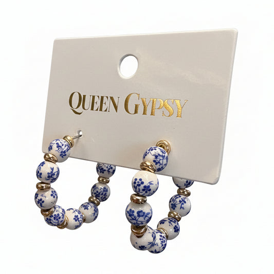 Queen Gypsy Small Blue China Hoops