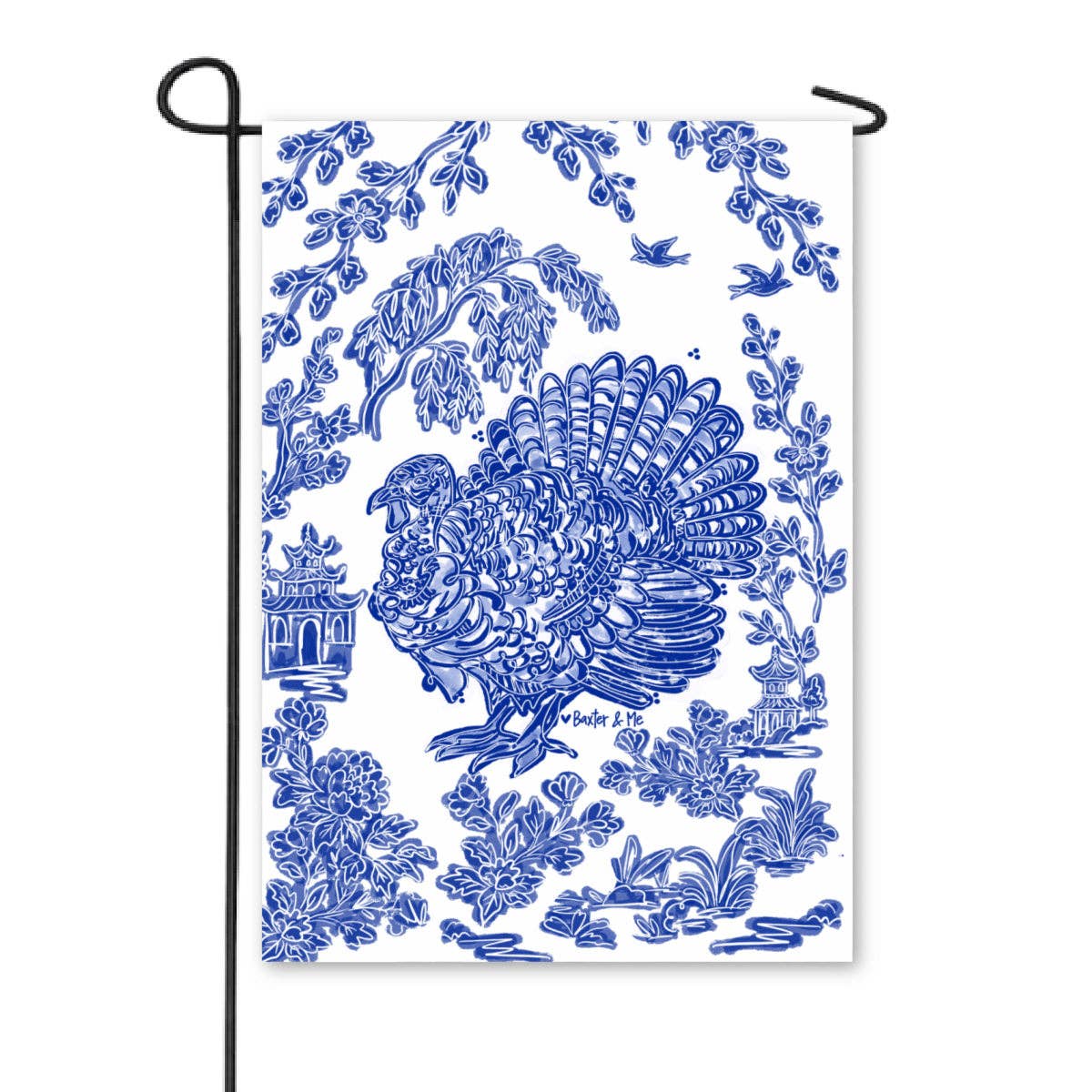 Blue & White Turkey Thanksgiving Garden Flag
