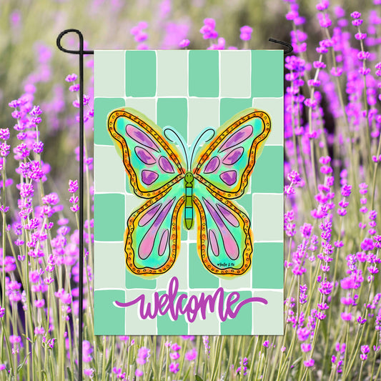 Checkered Butterfly Garden Flag