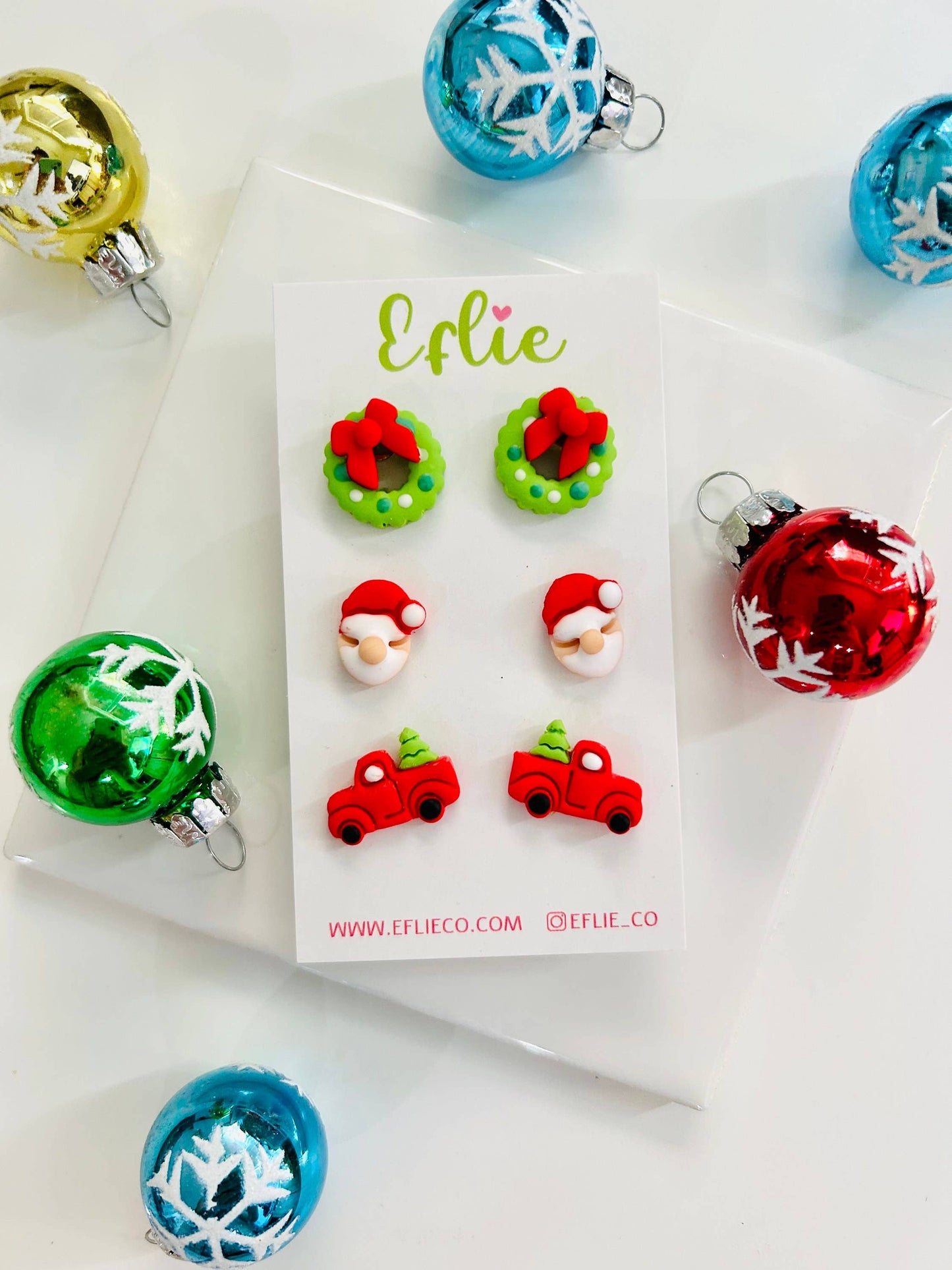 Christmas Santa, Wreaths & Tree Studs Set