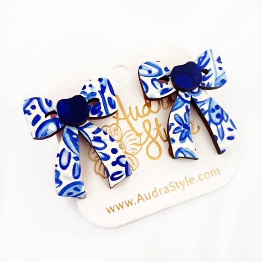 Blue & White Bow Chinoiserie Earrings