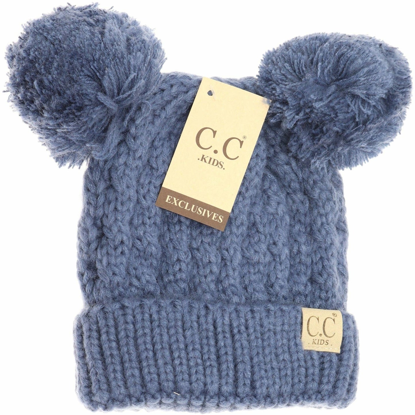 Kids Solid Double Pom CC Beanies