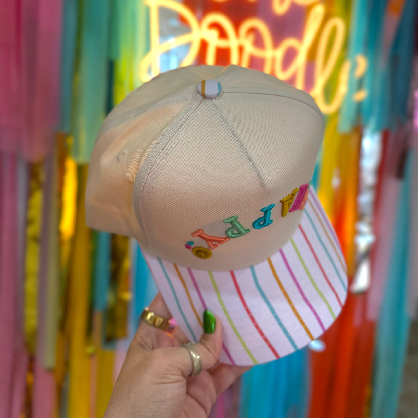 Happy Upside Down Embroidered Trucker Hat