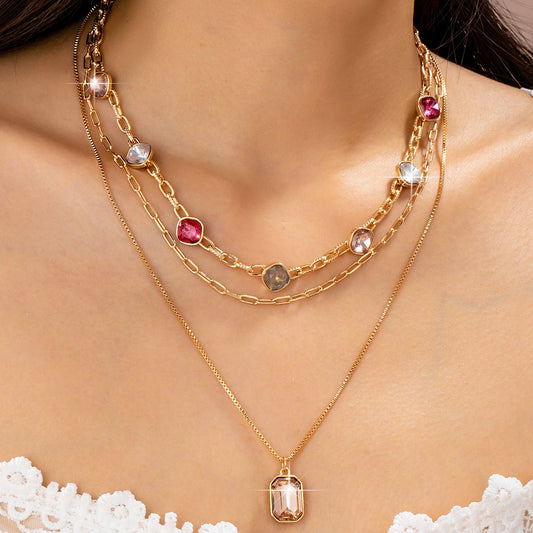 Gold Multi-Layer Oval Stone Necklace