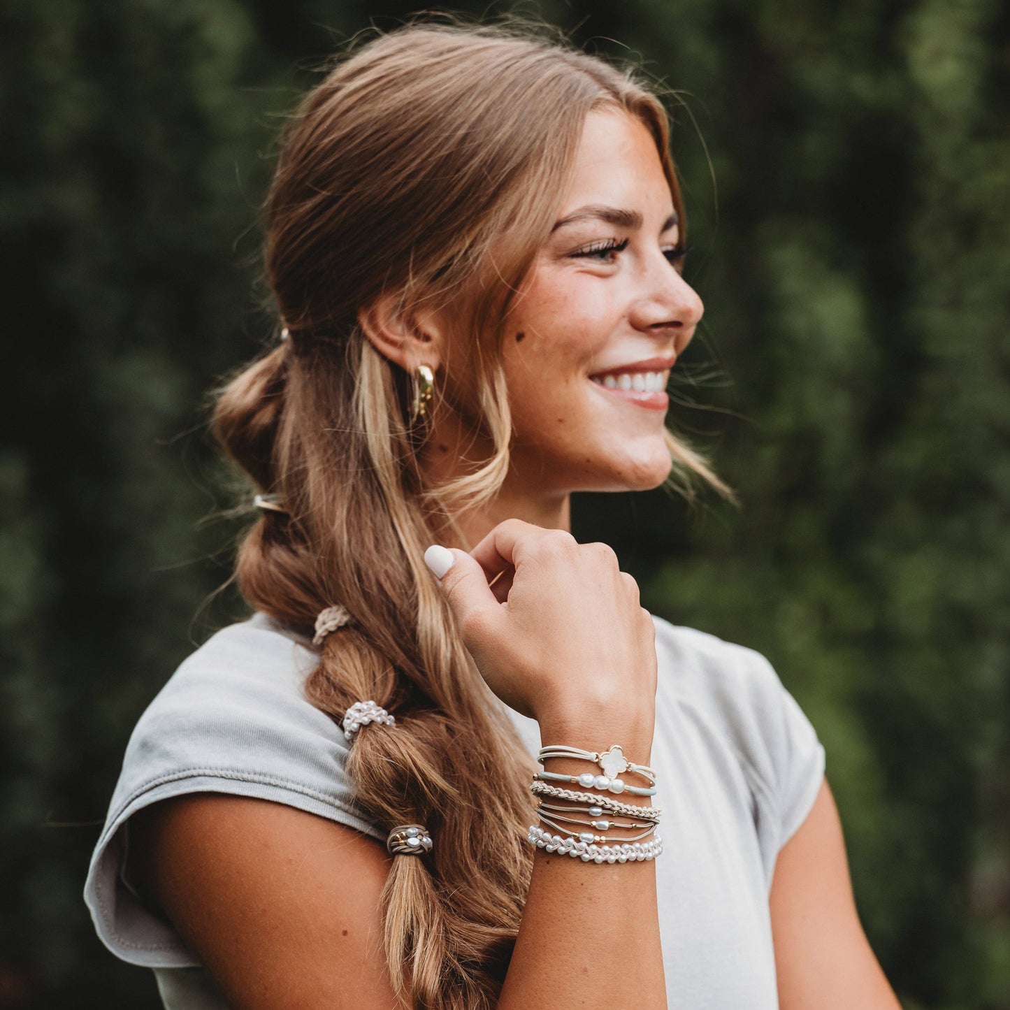 K’Lani Glimmer Soft Pinks with Pearl and Gold Accent Hair Tie Bracelets
