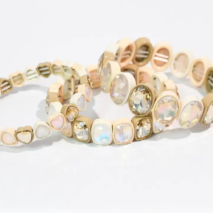 Treasure Jewels Nude Hearts Crystal Bracelet Stack Set