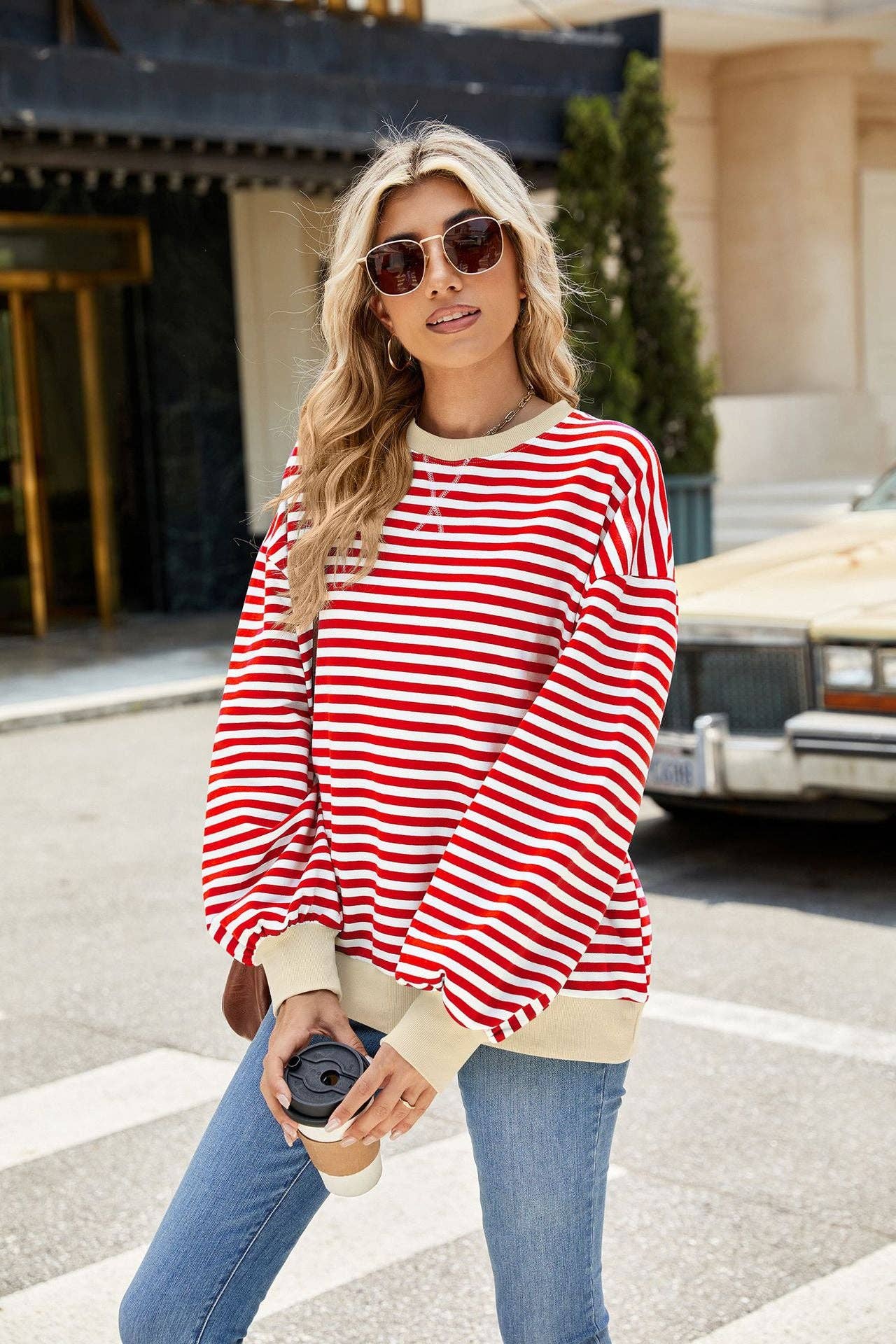 Striped Crew Neck Sweatshirt