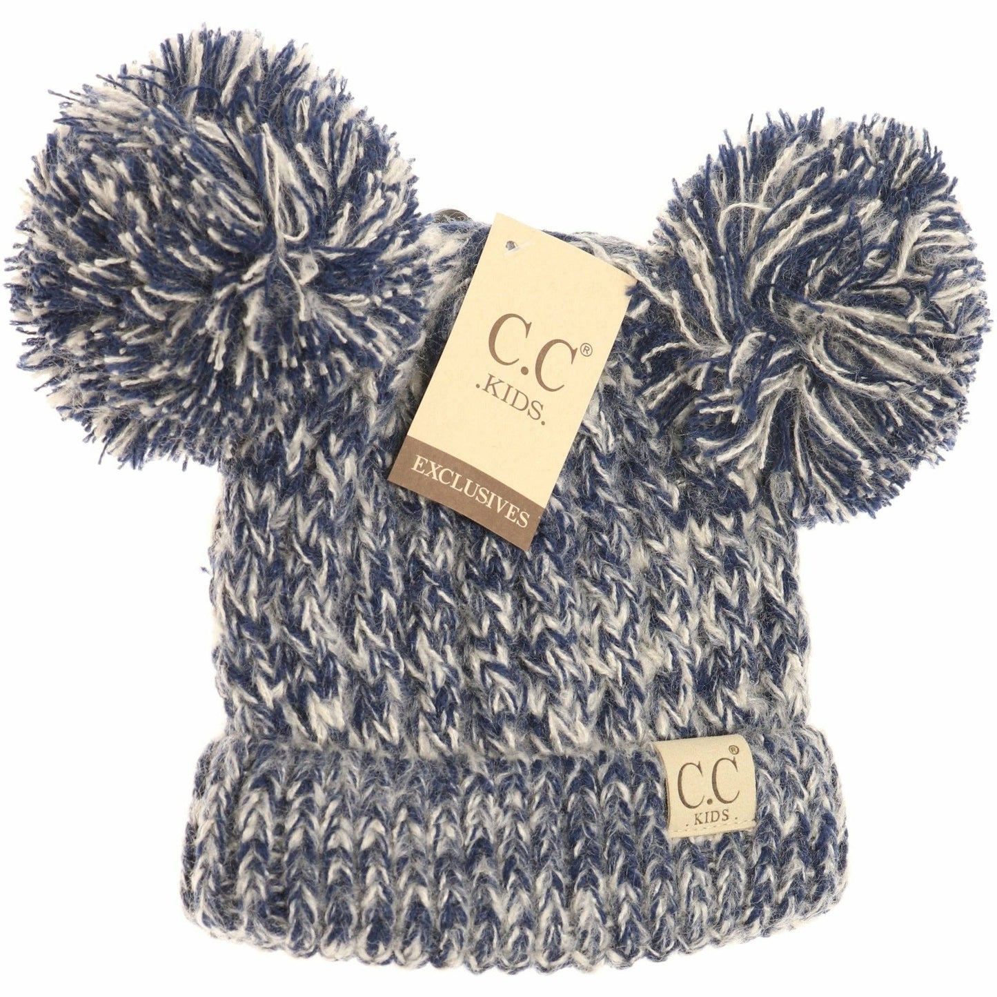 Kids Multi Tone Double Pom CC Beanie