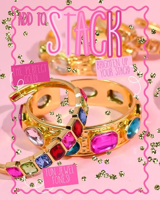 Treasure Jewels Multi Glow Bangle – Colorful Crystal Gold Cuff Bracelet