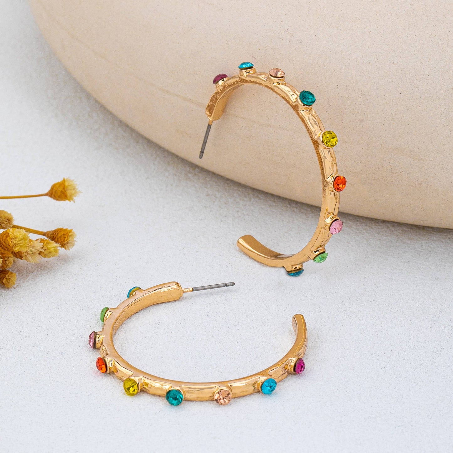 Colorful Gemstone Hoop Earrings