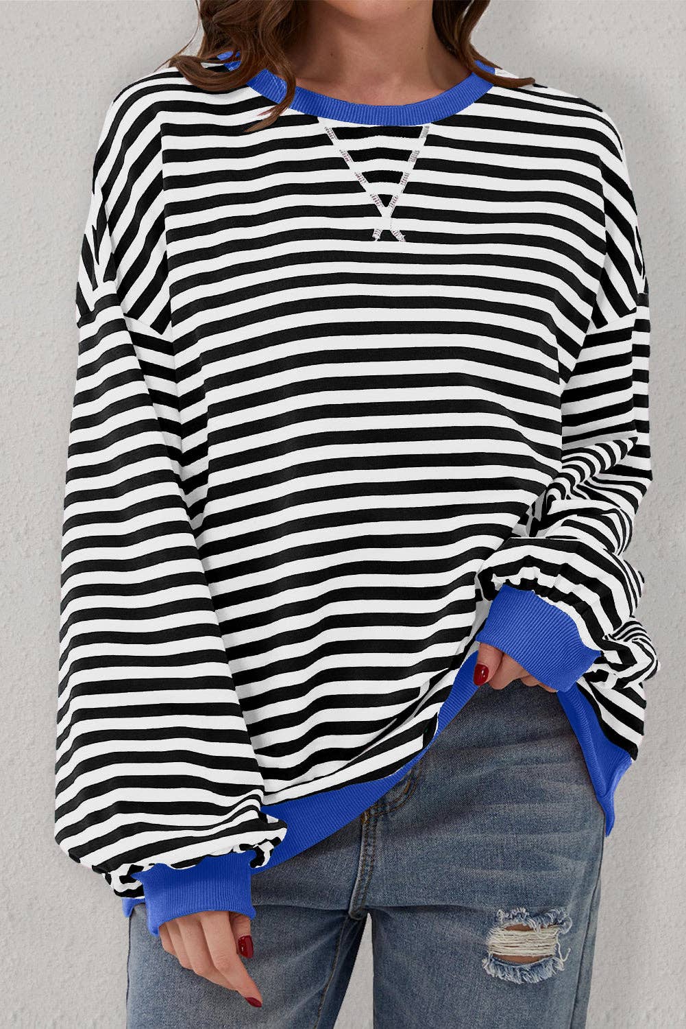 Stripe Oversized Pullover Sweatshirt