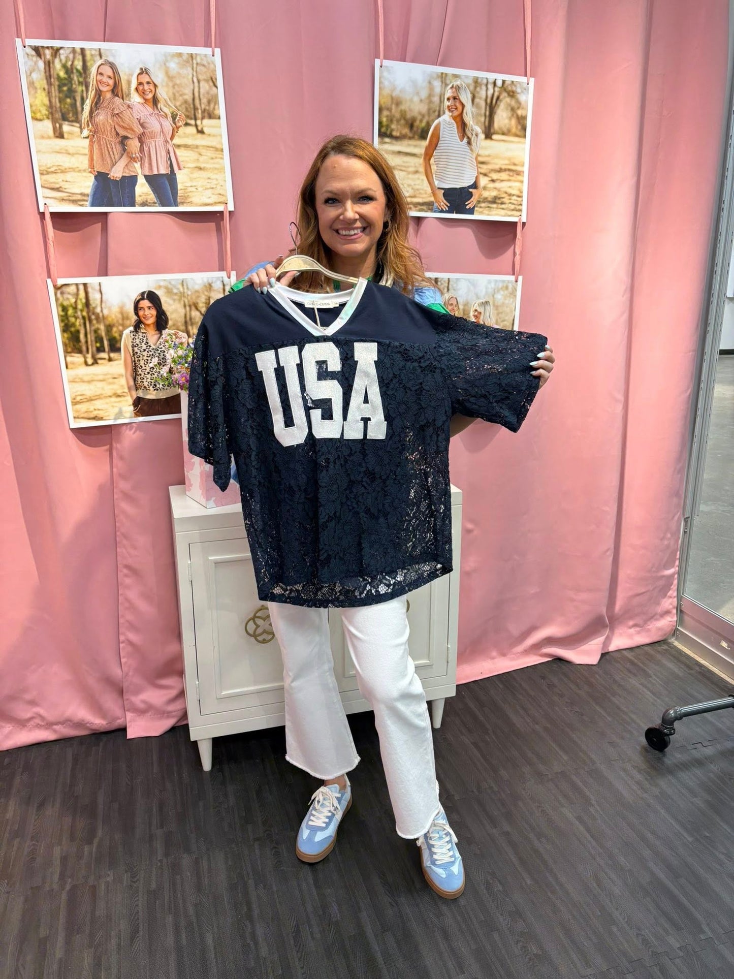 Women’s Navy USA Lace Jersey Top
