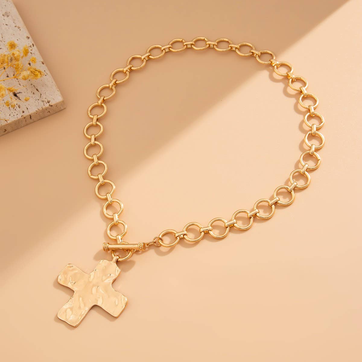 Notable Hammered Cross Gold Necklace