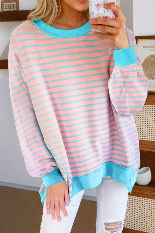 Pink Stripe High Low Sweatshirt