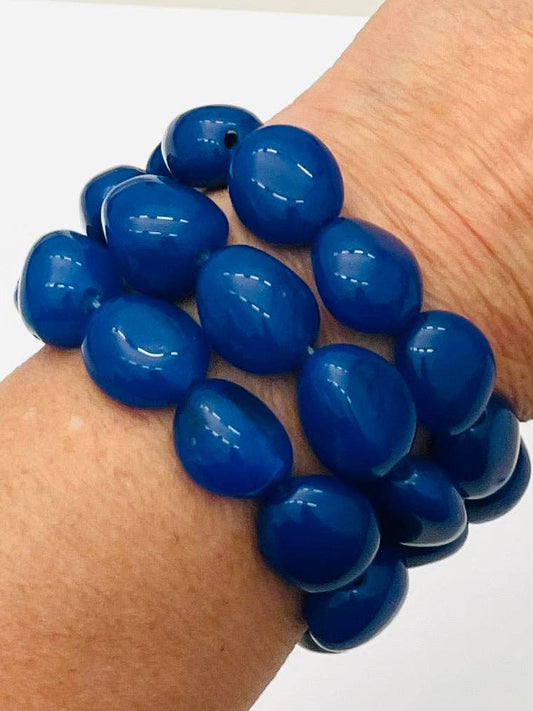 Triple Stack Bracelet Set – Cobalt Blue Resin Stretch Bracelets (Set of 3)