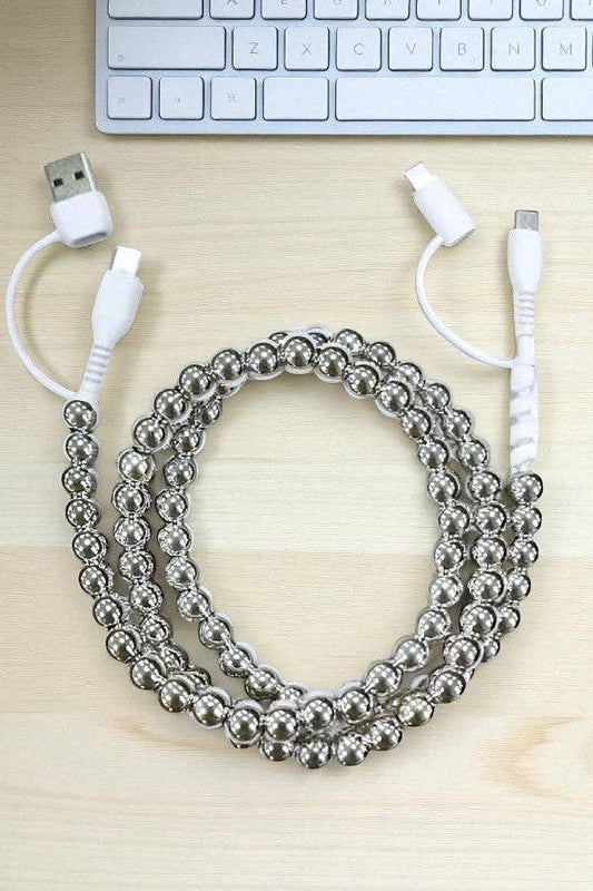 Silver Beaded Cord Phone Charger