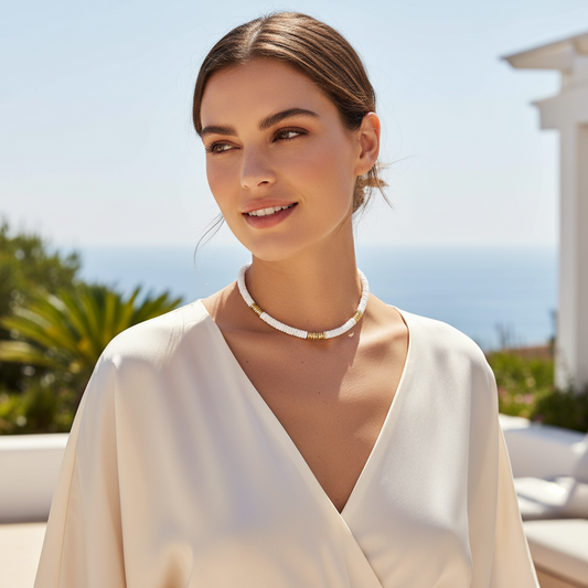 Joanna Beaded Shell Necklace in Ivory