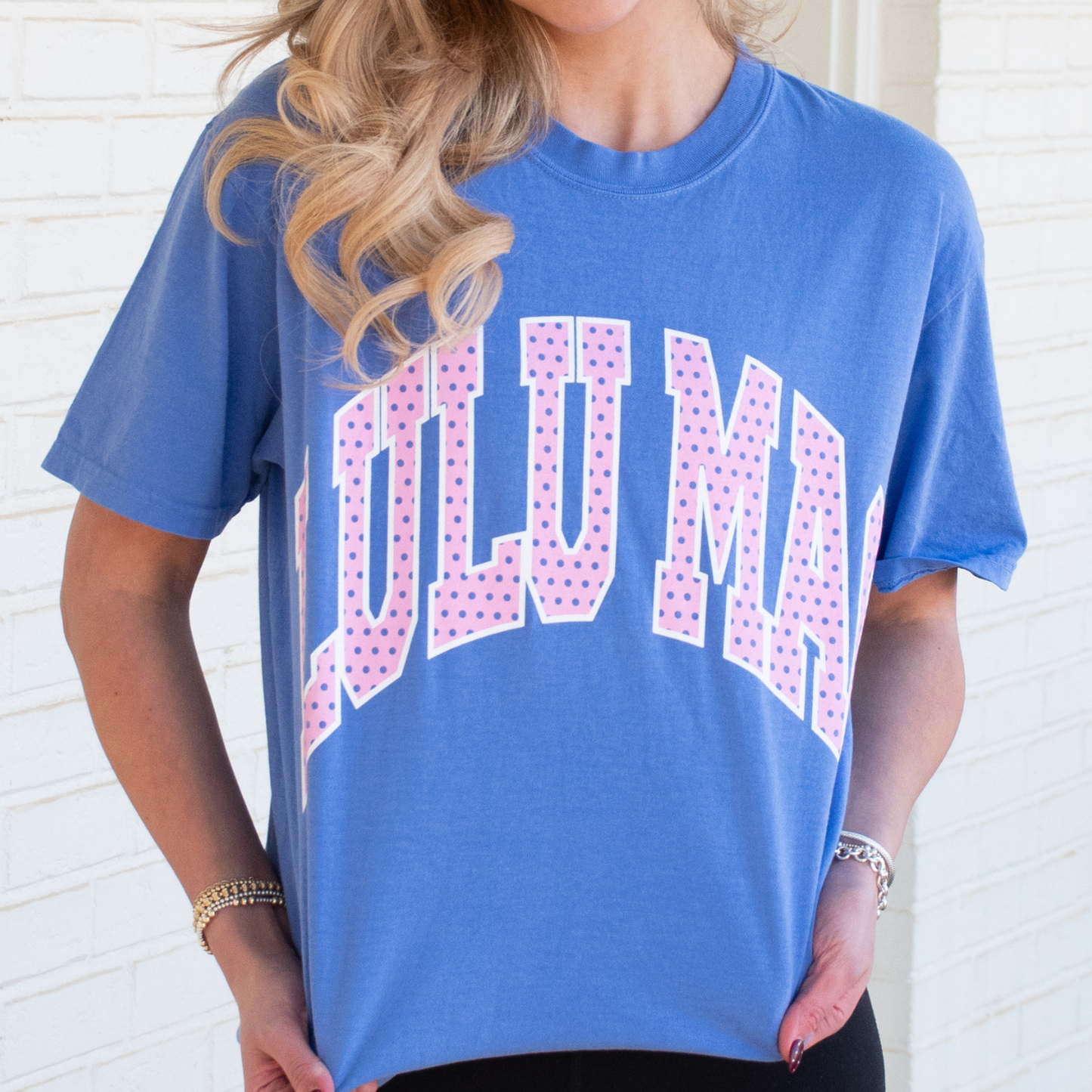 Lulu Mac Flo Blue Polka Dot Comfort Colors Tee - soft relaxed-fit boutique graphic t-shirt