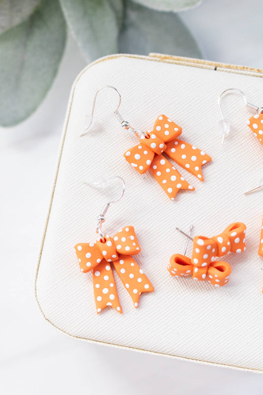 Vols Orange & White Polka Dot Bow Earrings