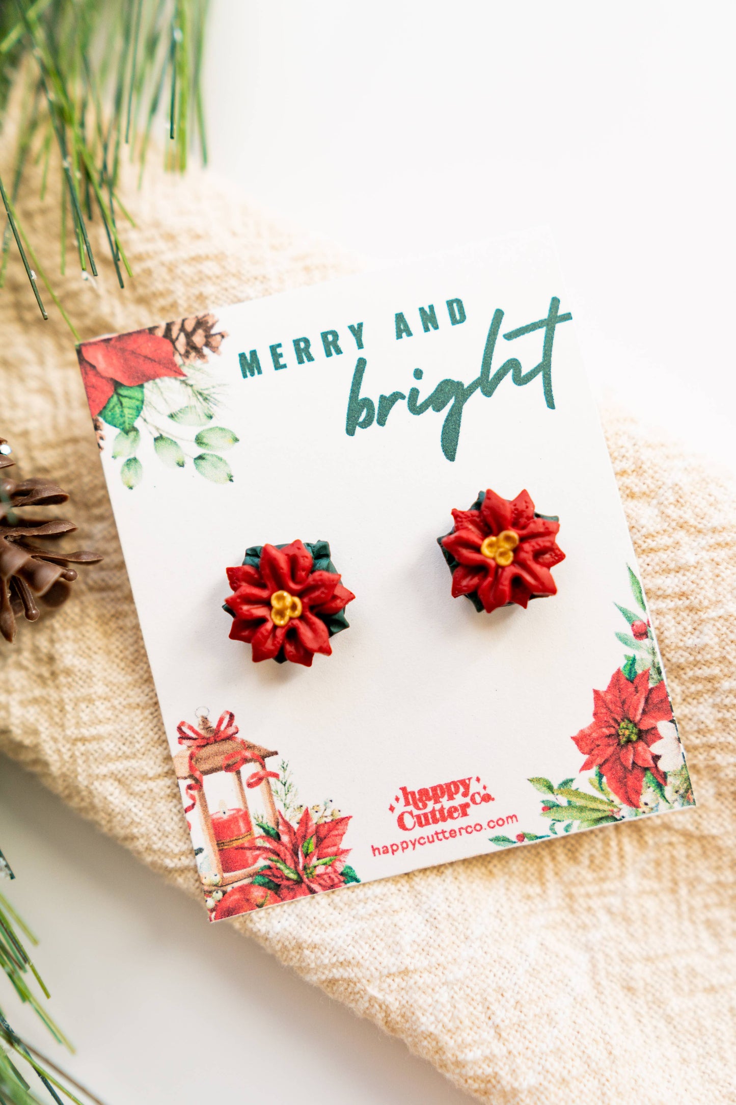 Red Poinsettia Stud Earrings