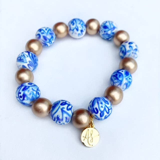 Blue, White, & Gold Chinoserie Stacking Bracelet