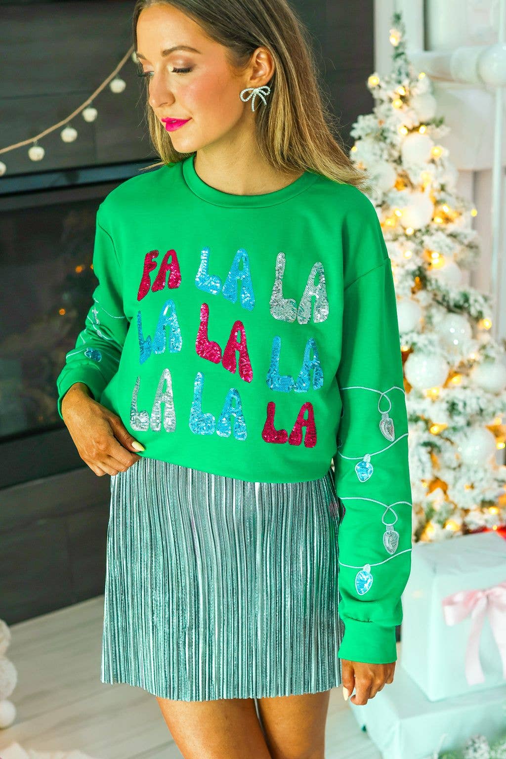 FA LA LA Sequin Green Sweatshirt