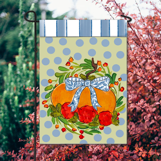 Blossom Pumpkin with Blue Ribbon Garden Flag