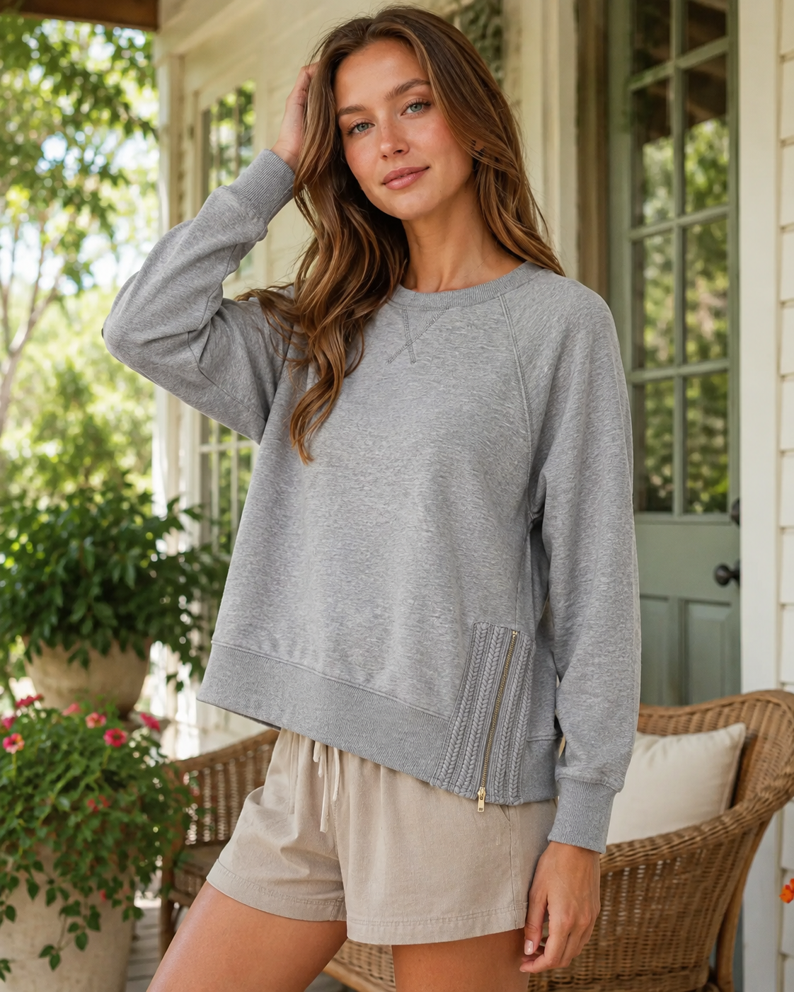 Umgee MOHMe LuxeKnit Crochet Side Zip Pullover