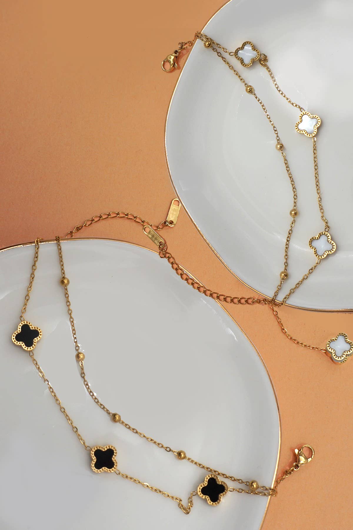 Gold & Black or White Clover Bracelet