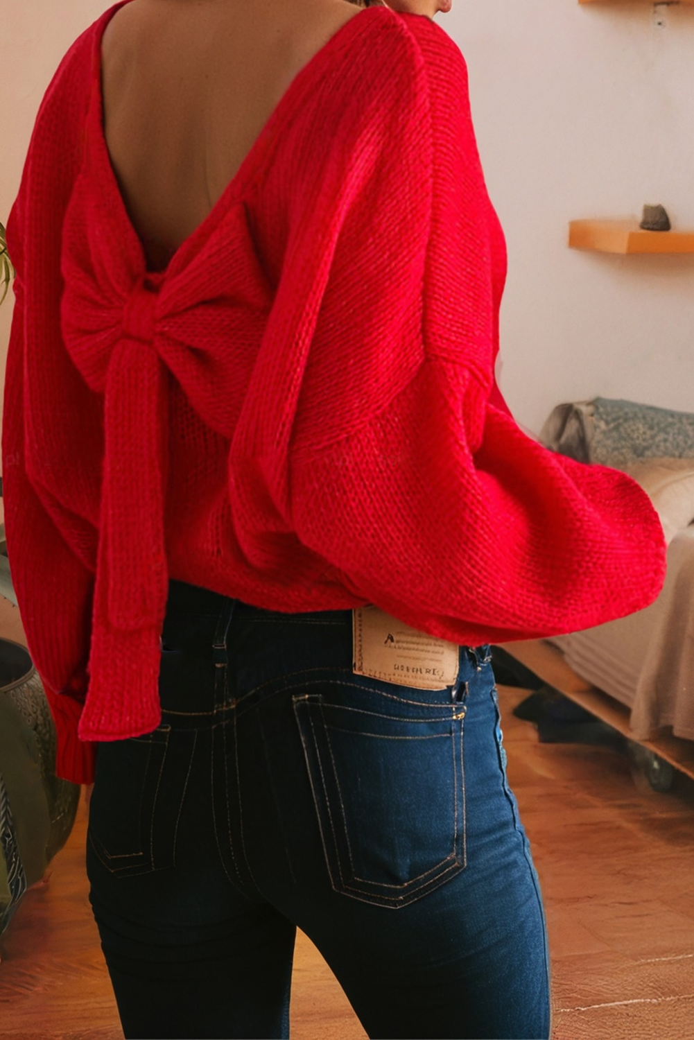 Back Bow Balloon Sleeve Sweater
