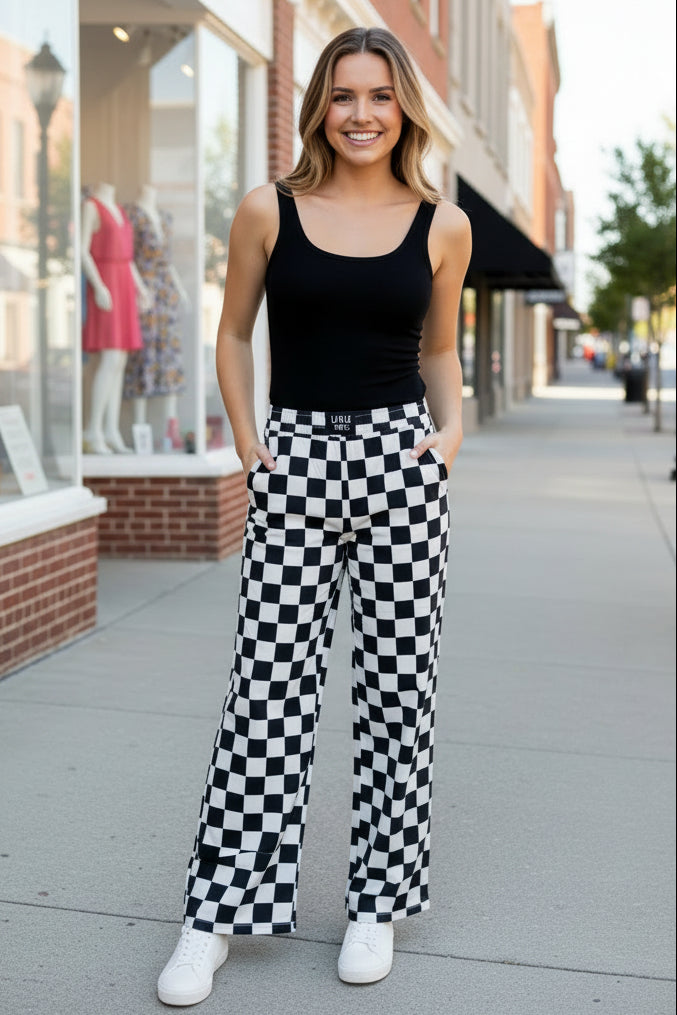 Lulu Mac Black & White Checkered Pants