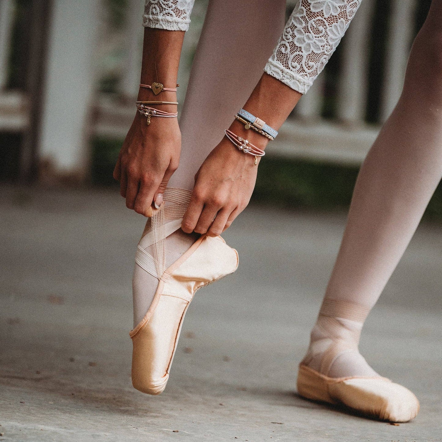 K’Lani Relevé Pink Floral with Ballet Slipper Hair Tie Bracelets