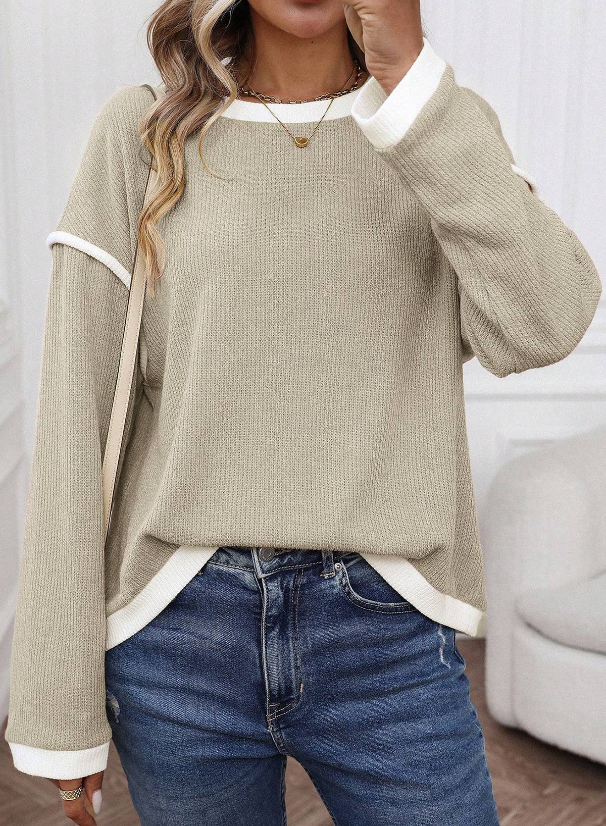 Contrast Color Trim Essential Top