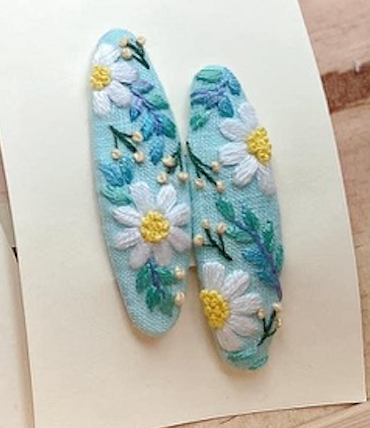 Floral Embroidered Hair Barrette, Gemma Collection