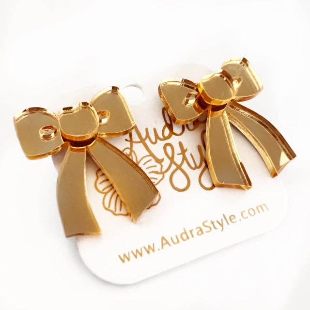 Gold Mirror Bow Earrings