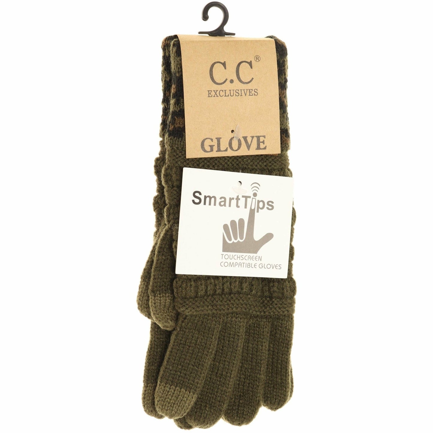 Solid Cable Knit Leopard Cuff CC Women's Gloves