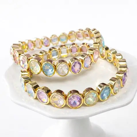 opal beaded stretch bracelet gold multicolor statement bracelet