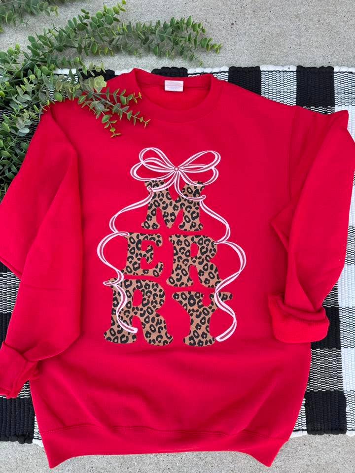 Leopard “Merry” Bow Sweatshirt