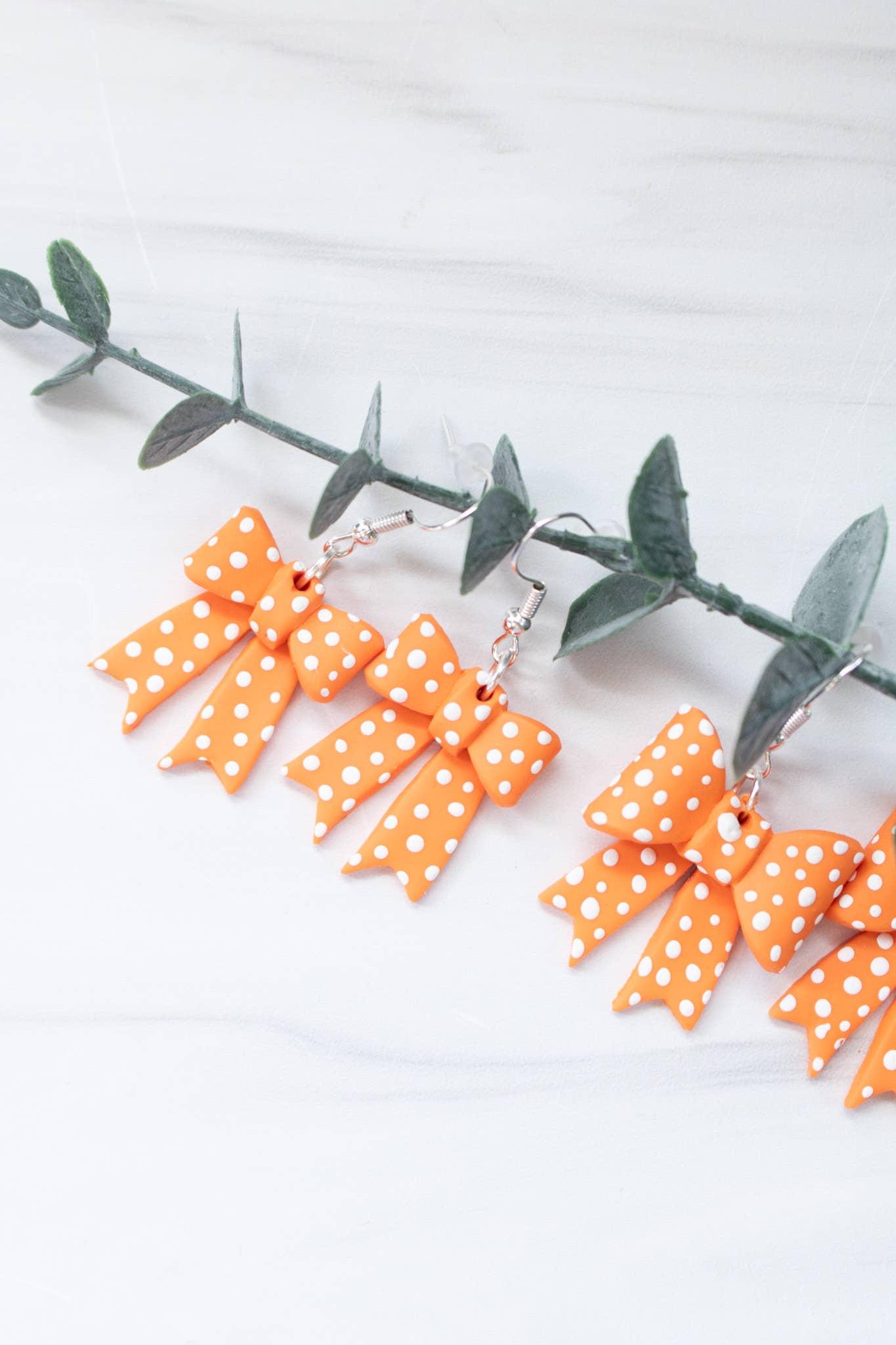 Vols Orange & White Polka Dot Bow Earrings